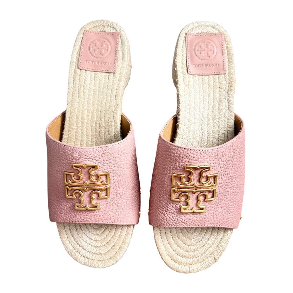 TORY BURCH Women's Britten Espadrille Smooth Leather Pink Moon Size 10